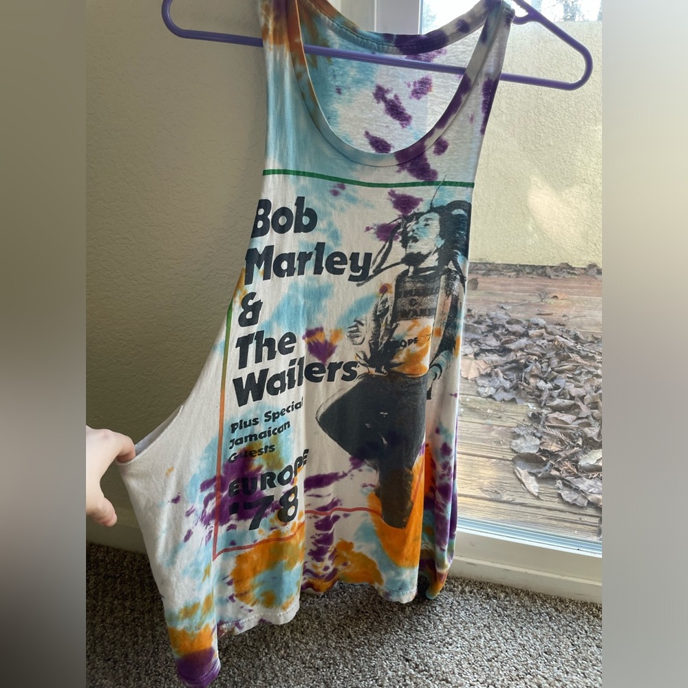 T-shirt cut into a tank top and custom dyed from a Bob Marley concert